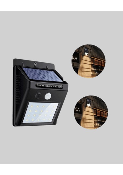 20 Led Fotoselli Dış Mekan Duvar Lambası, Güneş Panelli, Hareket Algılamalı Çok Renkli