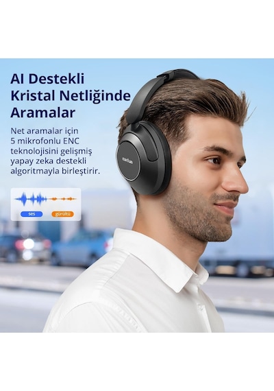 Wave Pro Kulak Üstü Bluetooth Kulaklık - Anc - 80 Saate Kadar Pil Ömrü - Siyah Earfun Türkiye Garantili