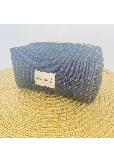 İdiluna Lacivert Denim Kapitoneli Ve Astarlı Şık Makyaj Çantası