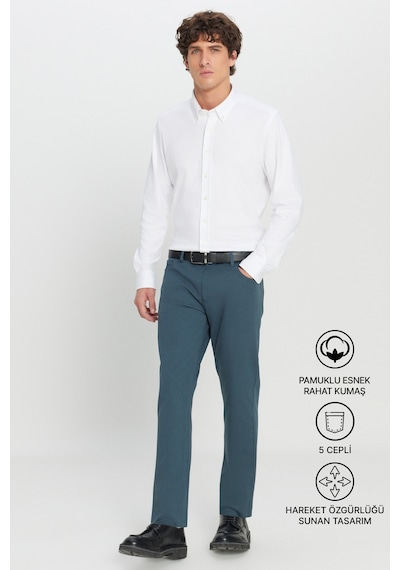 Ac&Co / Altınyıldız Classics Slim Fit Dar Kesim Pamuklu Esnek Chino Erkek Pantolon - Petrol