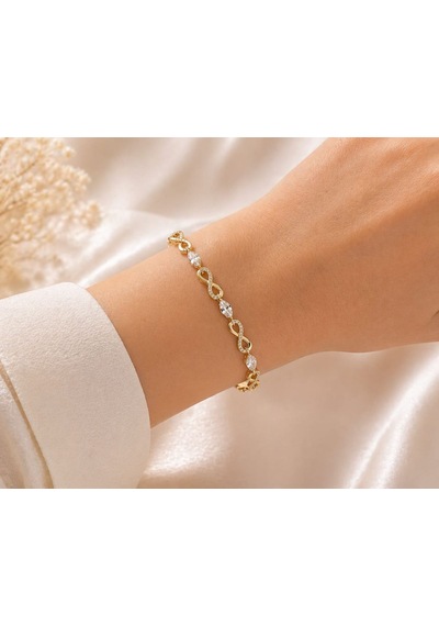 Cm Jewelry Zirkon Taşlı Sonsuzluk Bileklik Gold Şık Kadın Bileklik Altın