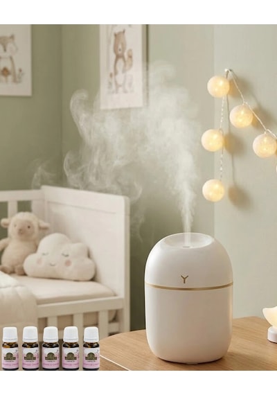 Kompakt Mini Hava Nemlendirici 5 Esans Hediyeli Led Işıklı Usb Aromaterapi Cihazı Renkli