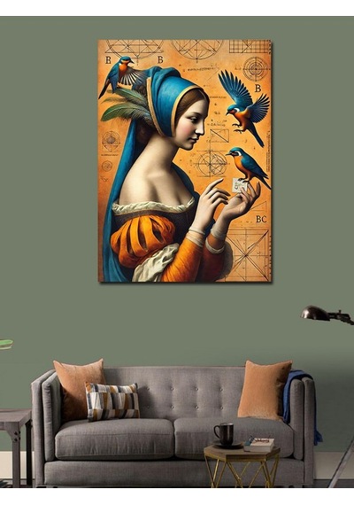 Kanvas Tablo Mavi Kuş Ve Kadın 50cmx70cm