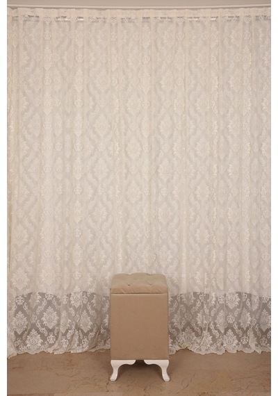 Damaks Krem Hazır Dikilmiş Pileli Fon Perde 300x260 Cm