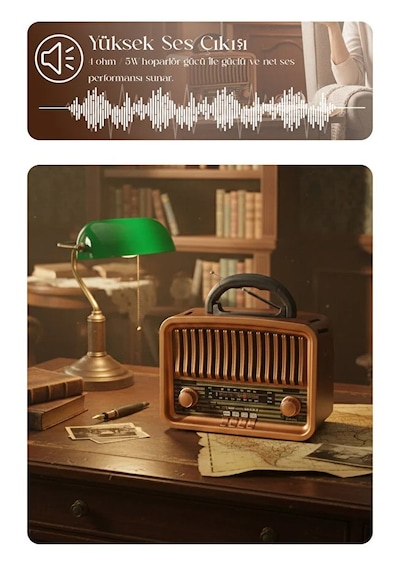 Retro Görünümlü Bluetooth Radyo Fm/am/sw Hoparlör Usb Tf Müzik Çalar Tws Destekli Nostaljik Radyo