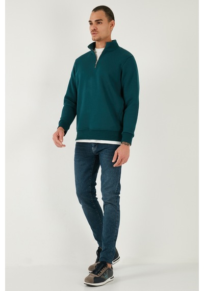 Buratti Pamuklu Regular Fit Yarım Fermuarlı Dik Yaka Erkek Sweat 59052592 Petrol