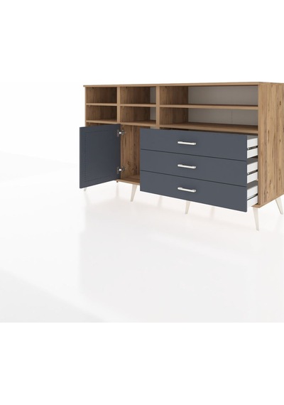 Kronos Konsol 8 Raflı 3 Çekmeceli Tek Kapaklı 176x59x99 Çam-antr Çam-antrasit