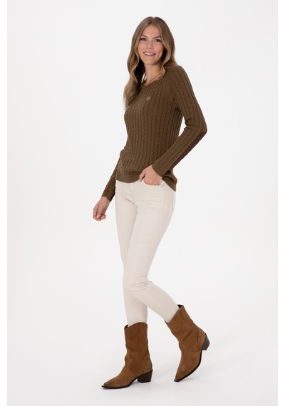 U.S. Polo Assn. Kadın Haki Bisiklet Yaka Basic Kazak 50307728-VR027