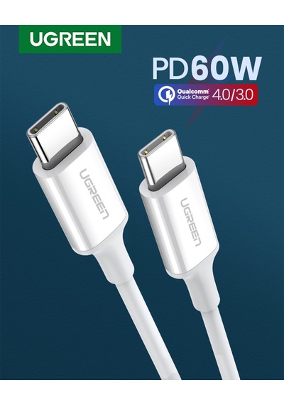 Ugreen Usb-c 60w 3a Qc Pd Hızlı Şarj Kablosu, 0.5 Metre, Beyaz, 60517 -