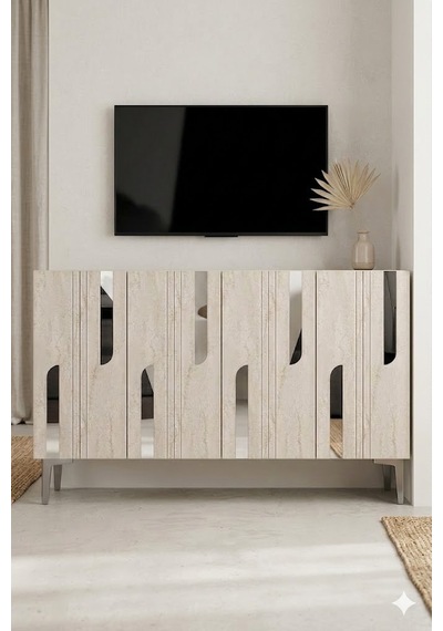 Ka1231bts Nota Konsol Ve Tv Sehpası Beyaz-traverten-silver 120cm