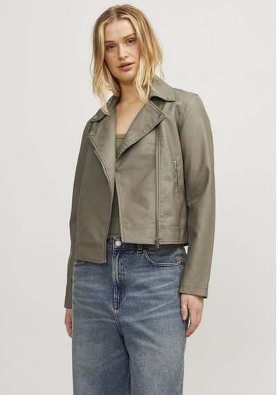 Jack & Jones Kadın Fermuar Detaylı Deri Ceket - Gail 12206262 Brindle Siyah