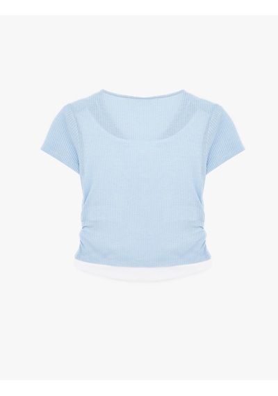Koton Bisiklet Yaka Slim Fit Viskon Karışımlı Kısa Kollu Hırka Mavi 6sal90002ık Mavi