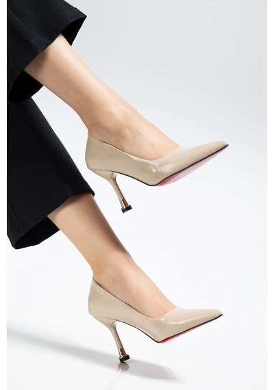 Ketrin Stiletto Rugan Ayakkabı Bej