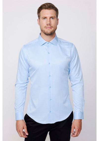 Tudors Slim Fit Uzun Kollu Pamuklu Düz Erkek Mavi Gömlek-21330