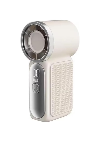 Fs-24 Dijital Ekranlı Taşınabilir Mini Turbo Fan 6 Kademeli Yüksek Hızlı El Vantilatörü, 3000mah Şarj Edilebilir Batarya, Lcd Göstergeli Ultra Hafif Cep Fanı Beyaz, Fs-24