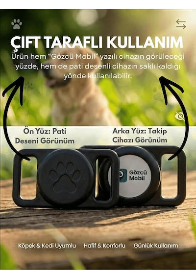 Gözcü Mobil Kedi Köpek Takip Cihazı Android Ios Uyumlu Pet Evcil Hayvan Tasması Sim Kartsız Akıllı Takip Cihazı, Siyah