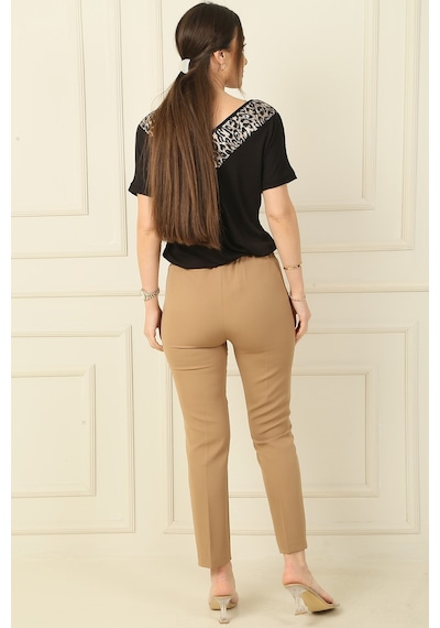By Saygı Beli Lastikli Cepli Dabıl Pantolon Camel