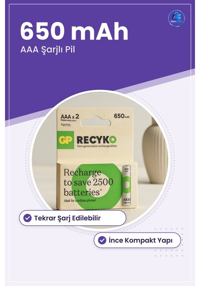 Pil Aaa Şarjlı 650 Mah İnce Yeniden Kullanılabilir Kumanda Fare K