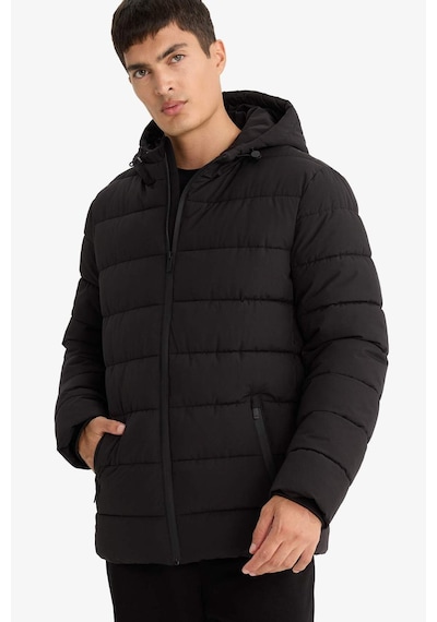 Defacto Su İtici Slim Fit Dar Kesim Astarlı Kapüşonlu Fermuarlı Cepli Dolgulu Mont R0216az25aubk27 Siyah-bk27