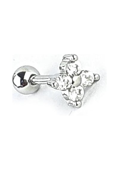 Zirkon Taşlı Çiçek Figürlü 925ayar Gümüş Tragus Kıkırdak Piercing Gümüş