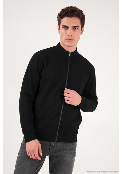 Buratti Pamuklu Regular Fit Dik Yaka Cepli Hırka Erkek Hırka 5905891 Siyah