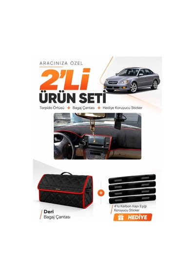 E-biz Subaru Legacy 2003-2009 Uyumlu Torpido Örtüsü + Deri Bagaj Çantası - Siyah-kırmızı - Su005