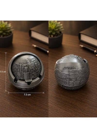Dekoratif Metal Küllük Kapaklı Retro Masaüstü Küllük 7.5 Cm Açılır Kapanır