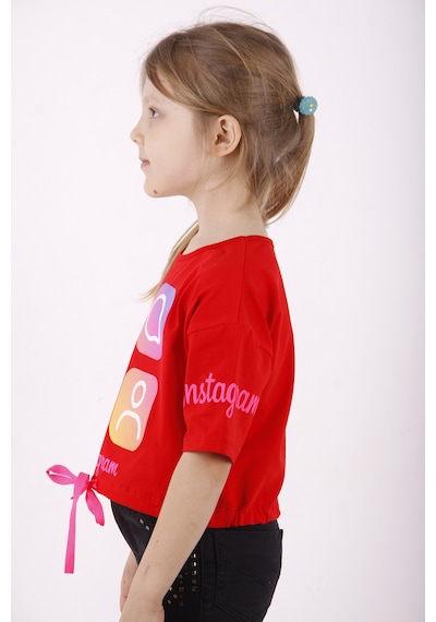 Toontoy Kids Toontoy Kız Çocuk Instagram Baskılı Crop Tişört Kırmızı