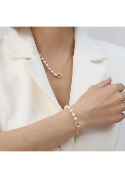 925 Ayar Gümüş Creamrose Tatlısu İncisi Kolye-7mm
