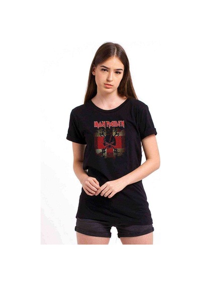 Maıdenfınal Frontıer Flag Metal Baskılı Siyah Kadın Tshirt