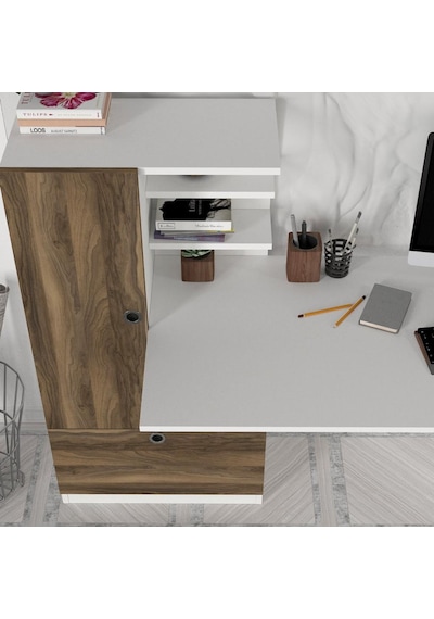 Dekorister Domingos Kitaplıklı Çalışma Masası Beyaz-Ceviz