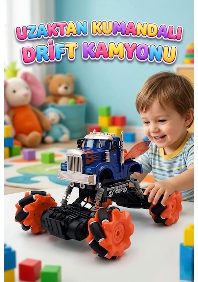 7 Fonksiyonlu Uzaktan Kumandalı Yan Giden Drift Kamyonu 4wd 2.4 Ghz Şarjlı Arazi Aracı Çok Renkli