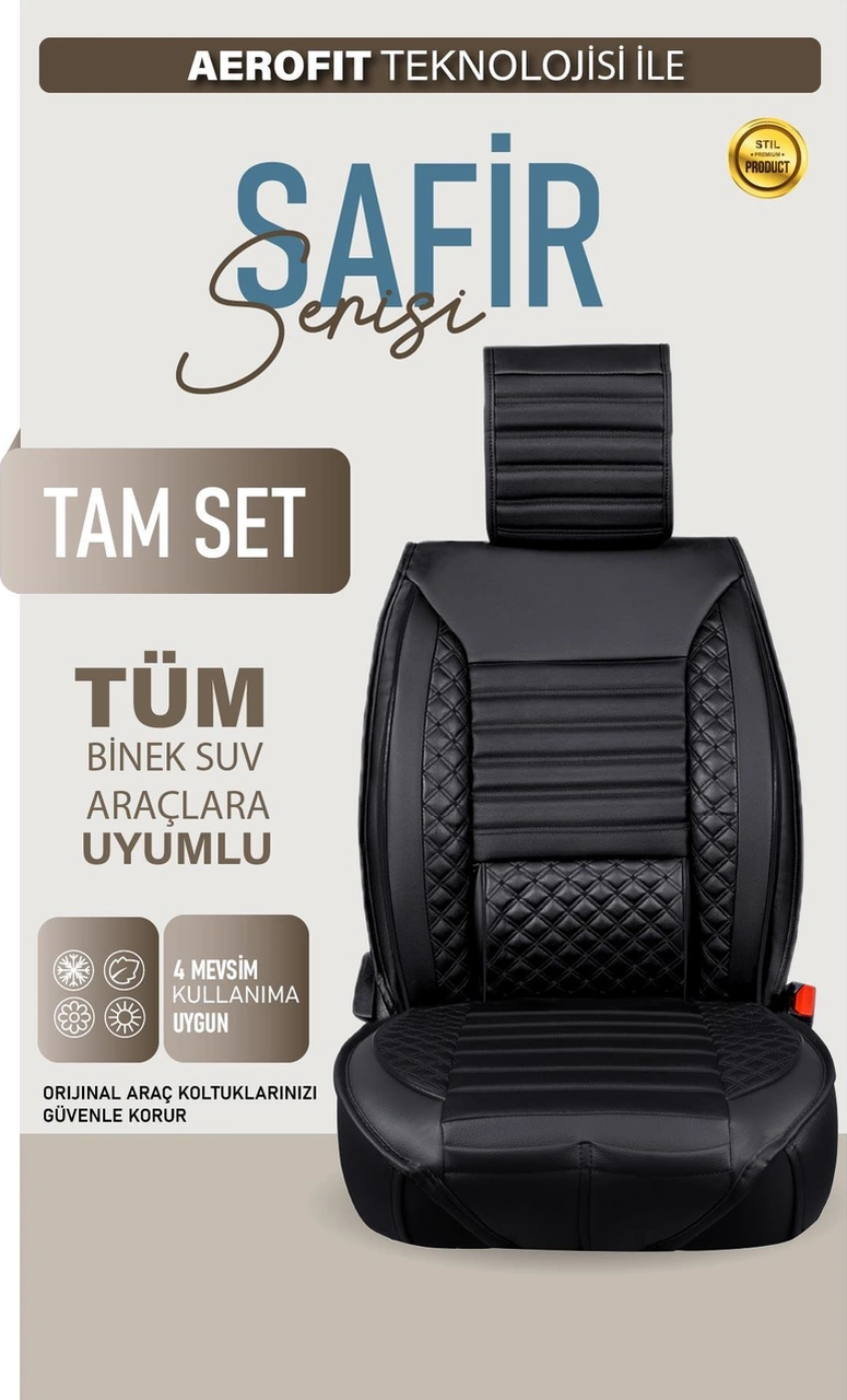 Dacia Sandero Stepway Uyumlu Lüx Deri Oto Koltuk Kılıfı Ön Arka Takım Elit Tam Siyah