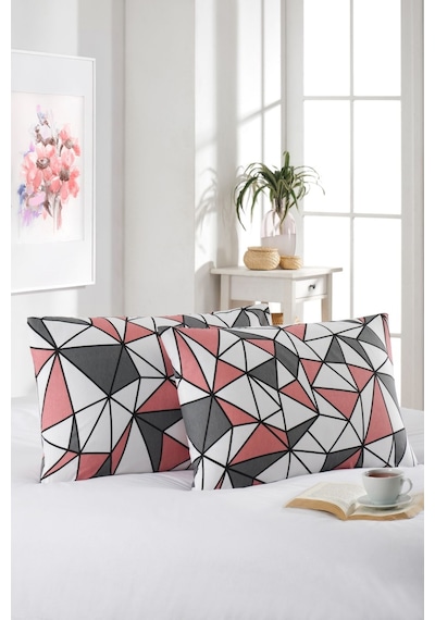 2'li Yastık Kılıfı Pamuklu 50x70 Cm Geometrik Desen Pembe
