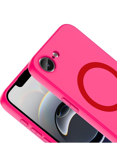 Maks Technology iPhone Uyumlu 16e Kılıf M-safe Şarj Özellikli Mkst Aris Silikon Kapak - Koyu Pembe