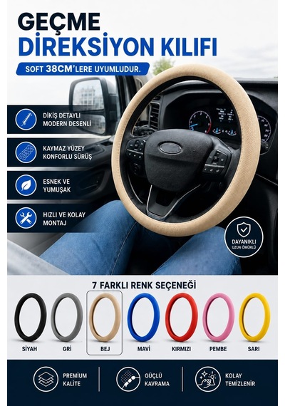 Direksiyon Kılıfı Geçme 38cm Soft Bej Dkg001b Fermeq