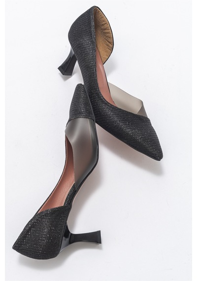 Luvishoes 353 Siyah Simli Topuklu Kadın Ayakkabı Siyah Sim