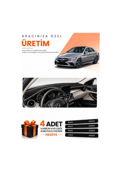 Mercedes W205 C-class 2018-2021 Uyumlu Torpido Koruma Örtüsü Oto Kılıfı - Siyah Bej