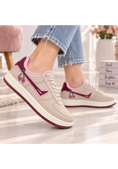 Papucumun Dünyası Kadın Kiraz İşlemeli Nakış Detaylı Konforlu Hafif Sneaker Spor Ayakkabı Bej Papucumun Dünyası Kadın Kiraz İşlemeli Nakış Detaylı Konforlu Hafif Sneaker Spor Ayakkabı Bej