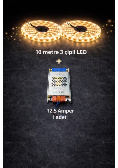 3 Çipli 10 Metre Led + 12.5 Amper Trafo Günışığı