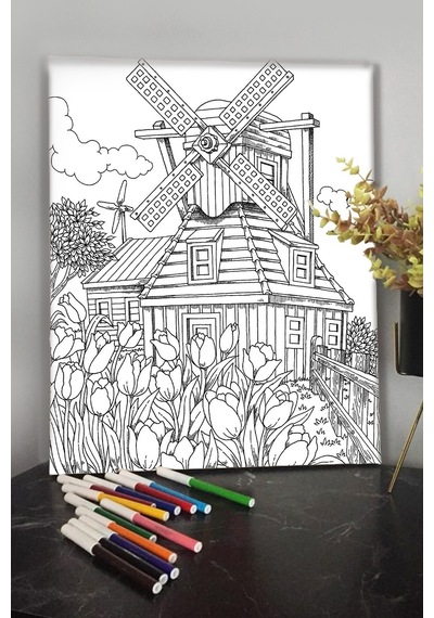 Değirmen 40x30cm Çocuklar Için Özel Boyanabilir Tablo Mandala Tablo Kalem Hediyesi Yoktur.