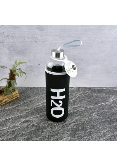 H20 Kılıflı Cam Matara 1000 Ml Siyah