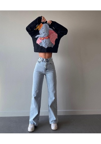 Lavajeans Lavajeans Salaş Paça Buz Kar Yıkama Yüksek Bel Esnek Jean Buz Yıkama Buz Mavi