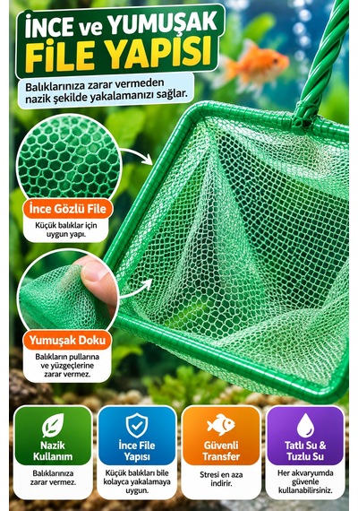 Akvaryum Balık Yakalama Kepçesi 4 İnç 10 Cm Fileli 33 Cm Saplı Balık Kepçesi Temizlik Aksesuarı File