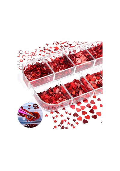 Parlak Kırmızı Tırnak Süsleme Folyo Pulları Karışık Dizayn Kelebek Kalp Harfler Yıldızlar Nail Art