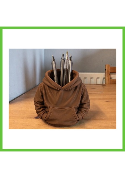 Bezos 3d Baskı Kapüşonlu Sweatshirt Kalemlik - Masaüstü Organizer-kahverengi Dmc