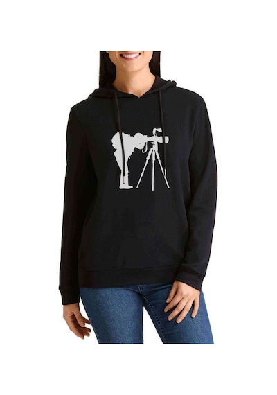 Silhouette Photography Baskılı Siyah Kadın Kapşonlu Sweatshirt