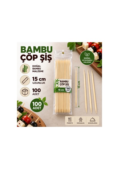 Çöp Şiş 15 Cm 100 Adet Bambu Çöp Şiş - 920921989