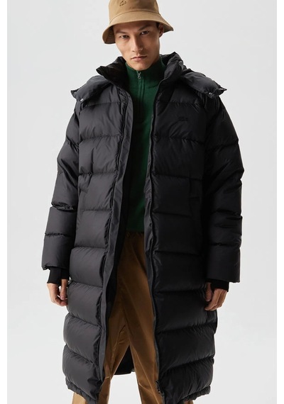 Lacoste Down Fill Parka Uzun Boy Kaz Tüyü Dolgulu Çıkartılabilir Kapüşonlu Erkek Parka Siyah Siyah