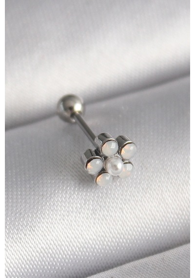 316l Çelik Gümüş Renk Zirkon Taşlı Çiçek Model Tragus Piercing 5886 Çok Renkli